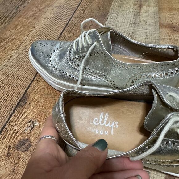 Shellys London Platform lace up Shoes Metallic Silver Sneaker Made in Spain - Picture 3 of 12